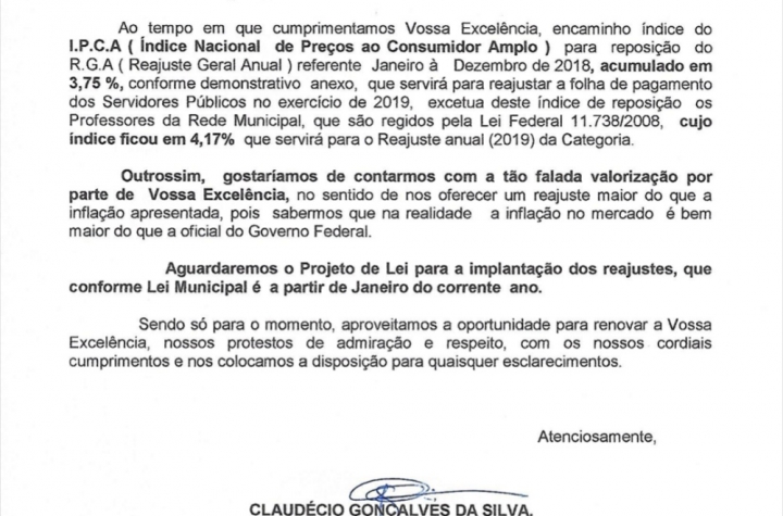 Pedido de Informao sobre ndice do RGA, bem como reivindicao de ganho real